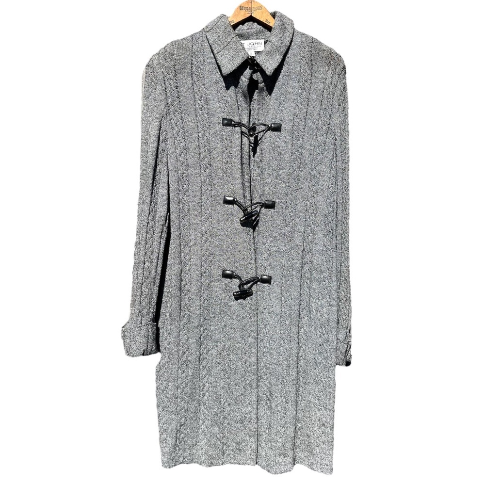 St. John Collection Santana Knit Toggle Button Long Gray Cardigan Sweater